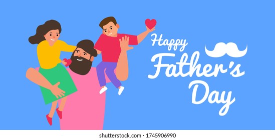 happy father's day .father and his children vector illustration	
