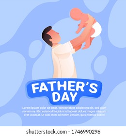 Happy Father's Day. The father with his son or daughter is being carried. Greeting card for holidays. Vector illustration in a flat theme.