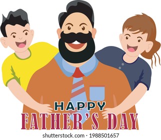 Happy Father's Day, Father and his kids. Vector illustration for t-shirt design, card, blog, poster, logo, sticker. Isolated