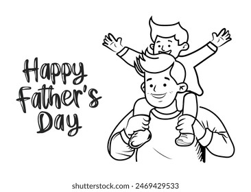 Happy Father's Day, father with his son, continuous line drawing illustration of a father and son enjoying a piggyback ride