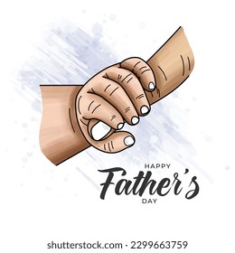 Happy fathers day the father holds the hand of a small child illustration