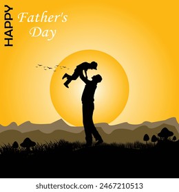  Happy Father's Day, Father with kids holding hands, June 16, social media post with son and father hand together, vector