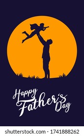 Happy Fathers Day Father and Son Sun silhouettes Vector