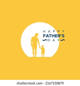 Happy Father's Day. Father and son walking in the sunset. Silhouette shapes. Vector illustration, flat design