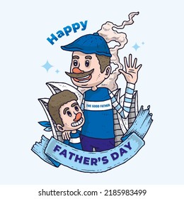 Happy father's day with father and son cartoon illustration