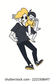 happy fathers day  father and son happy in flat design