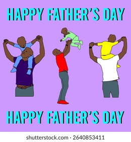 Happy Father's Day. Father and son, vector, icon line art design for a Father's Day a man holding a child on his shoulders.
