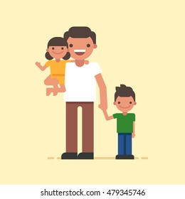 Happy Father's Day. Father, son and daughter. Smiling characters. Vector flat illustration