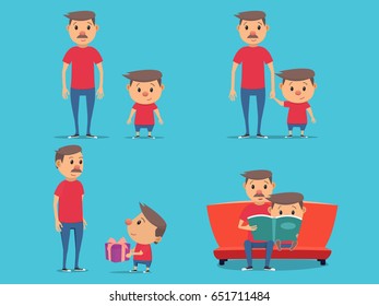 Happy Fathers Day. Father and son. Vector illustration in flat style