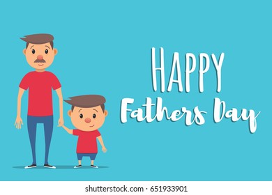 Happy Fathers Day. Father and son. Father holds his son's hand. Vector illustration in a flat style