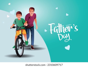 Happy fathers day. Father teaching little son riding bicycle. abstract vector illustration design