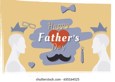 Happy Father's Day. Festive greeting banner. Silhouette of the father and a font combination with the heart. Flat vector illustration EPS10