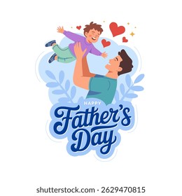 Happy Father's Day flat vector illustration, father and child joyful moment illustration
