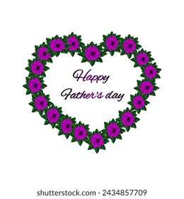 Happy father's day with flora Heart shape purple flowers heart on white background 
