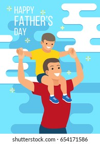 Happy Father's Day flyer, banner or poster. Father and son. Flat style.