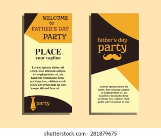 Happy Fathers Day flyer template with mustache and tie. Best for thematic party. Isolated on bright background. Vector illustration