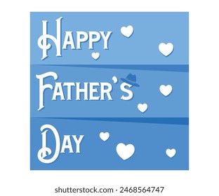 Happy Father's Day. Flying heart and hat symbol. Father's Day concept. Flat vector illustration.