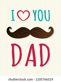 Happy Father's Day - funny poster with musache. Vector.