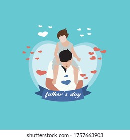 Happy Father's Day! Funny vector illustrations for holiday posters, greeting cards or banners. A funny picture of a father and son drawn by a hand.  The son is sitting on the father's shoulder.