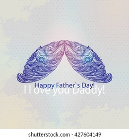 Happy Fathers Day - funny vector illustration with a lineart mustache 