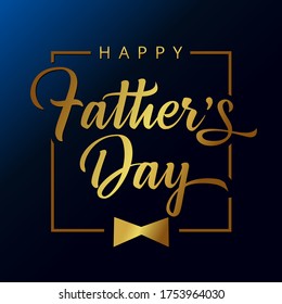 Happy Fathers Day golden calligraphy and bow tie card. Father's day sale promotion typography banner. Vector illustration