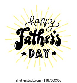 Happy Fathers Day greeting in 70s style. Hand drawn lettering for greeting card. Greeting dad. Man`s holiday