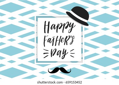 Happy Father's Day greeting background in blue white black and gold colors. Label, tag, card, poster, sale advertising, flyer. Vector illustration.