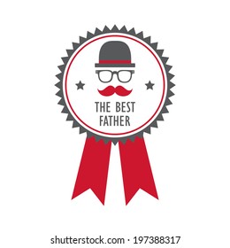 Happy Father's day greeting badge with mustache and glasses. Vector illustration.