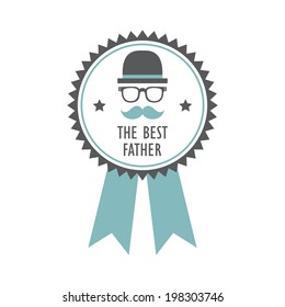 Happy Father's day greeting badge with mustache and glasses. Vector illustration. The best father badge.