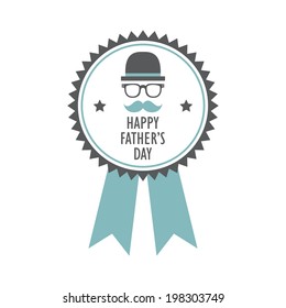 Happy Father's day greeting badge with mustache and glasses. Vector illustration.