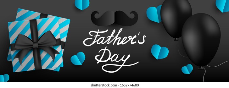 Happy Father's Day greeting banner. Father's Day on black background. Promotion and shopping template for Father's Day. Vector illustration EPS10