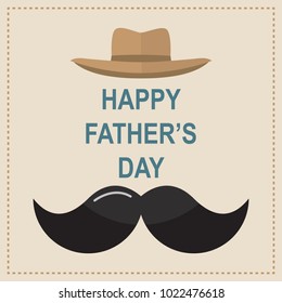 Happy Fathers Day greeting card. Design with bow tie, mustache, black glasses and hat on retro paper background. Vector illustration.