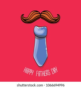 happy fathers day greeting card with cartoon color tie, mustache and greeting text. fathers day vector label or icon isolated on pink background