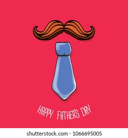 happy fathers day greeting card with cartoon color tie, mustache and greeting text. fathers day vector label or icon isolated on pink background