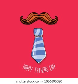 happy fathers day greeting card with cartoon color tie, mustache and greeting text. fathers day vector label or icon isolated on pink background