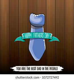 happy fathers day greeting card with cartoon color tie and ribbon with greeting text. fathers day vector label or icon isolated on wooden background