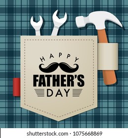 Happy Fathers Day Greeting Card With Typography Design On An Pocket And Some Repair Tools