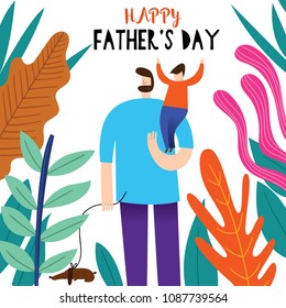 Happy Father's Day greeting card. Vector illustration of a flat design - stock vector