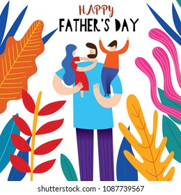 Happy Father's Day greeting card. Vector illustration of a flat design - stock vector