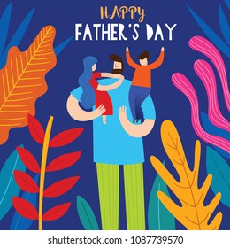 Happy Father's Day greeting card. Vector illustration of a flat design - stock vector