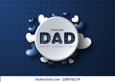 Happy Father's Day greeting card with hearts. Vector illustration.