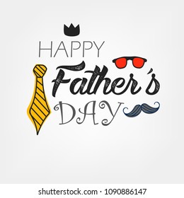 Happy Fathers Day greeting card design for men's event, banner or poster. Abstract background with paper cut mustache, tie and glasses. Hand lettering text ,typography . Vector illustration