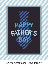 Happy Fathers Day greeting card with stripes tie in frame. Vector illustration on bluish stripes background. All isolated and layered