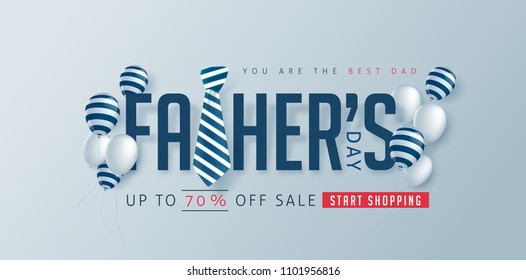 Happy Fathers Day greeting card and sale poster background. Vector illustration.