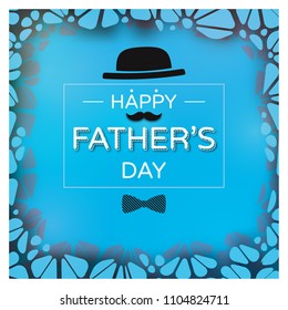 Happy father's day greeting card with calligraphy  illustration and round shape frame on flat blue background