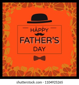 Happy father's day greeting card with calligraphy  illustration and round shape frame on orange background