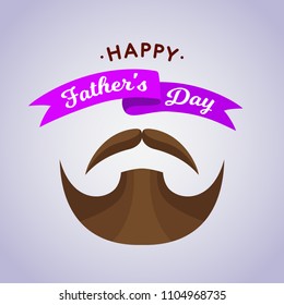 Happy Fathers Day greeting card design for men's event, daddy, male banner, sales, infographics, poster. Paper cut hipster beard and mustache vector illustration with congratulation text on the ribbon