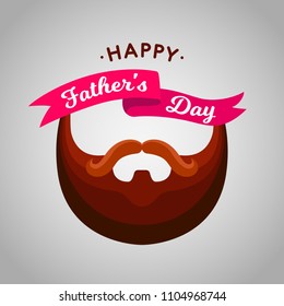 Happy Fathers Day greeting card design for men's event, daddy, male banner, sales, web, mobile, poster. Paper cut hipster beard and mustache vector illustration with congratulation text on the ribbon