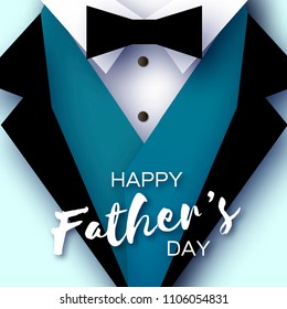 Happy Fathers Day Greeting Card. Mans Jacket In Paper Cut Style. Origami Tuxedo. Weddind Suit With Bow Tie. Vector