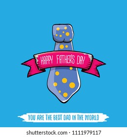 happy fathers day greeting card with cartoon color tie and ribbon with greeting text. fathers day vector label or icon isolated on blue background